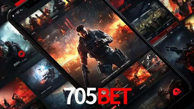 Tela de um celular exibindo uma galeria de jogos de tiro com temática militar, mostrando a variedade de e-sports disponíveis para apostas na plataforma de entretenimento 705BET.