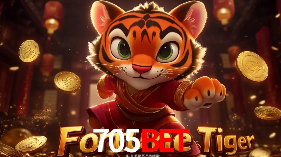 O carismático mascote do jogo de slot Fortune Tiger, um tigre fofo em pose de artes marciais, pronto para trazer sorte e multiplicadores de ganhos no cassino online 705BET.