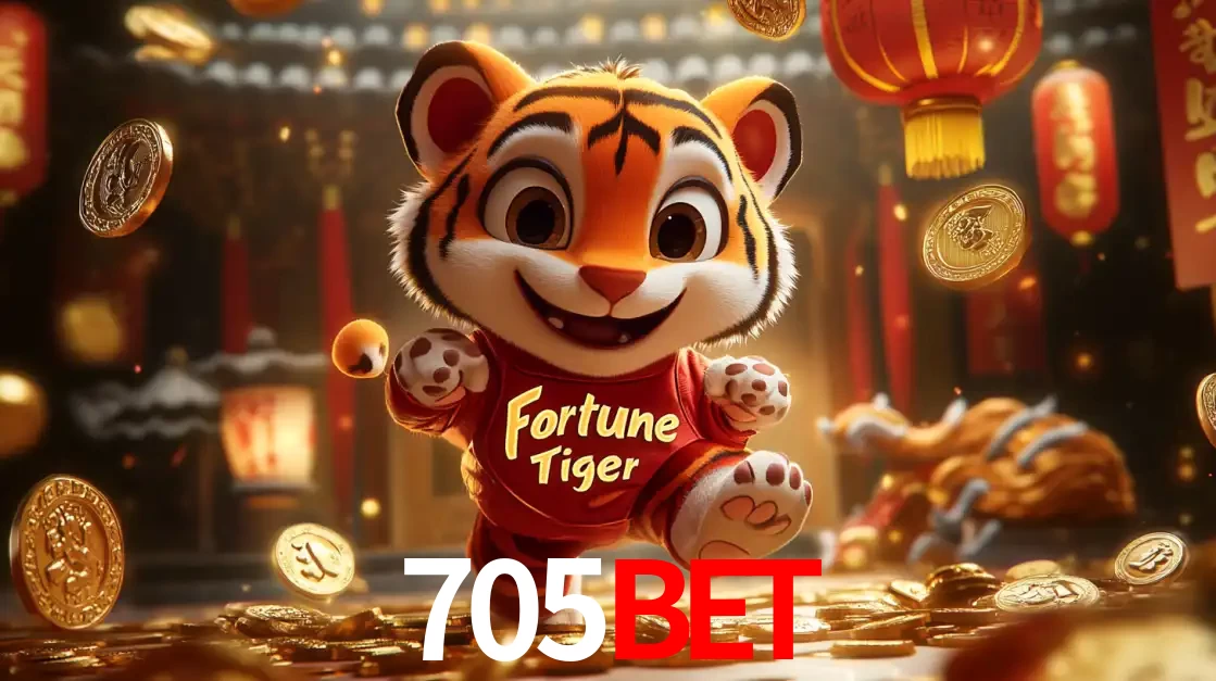 O alegre personagem do Fortune Tiger correndo sobre um caminho de moedas de ouro, simbolizando os grandes prêmios e a diversão do popular jogo de slot do 705BET.